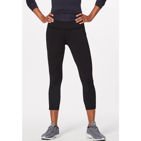 Lululemon Leggings Pace Rival Crop Black Pocket Active Running Athletic Workout - Picture 1 of 10
